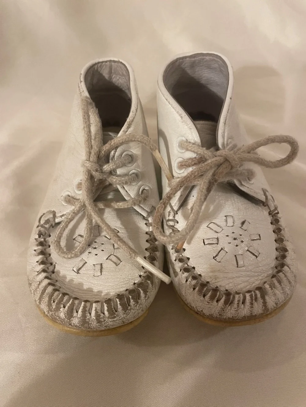 Vintage baby Buster Brown leather White walking Lace-Up Shoes high tops